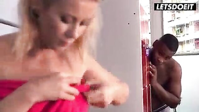 Blonde Casey in red robe flashes tits, Darrell Deeps peeks nude