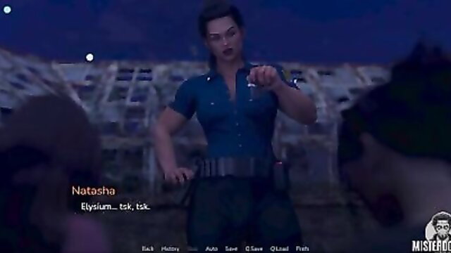 Natasha firm titties in tight cop uniform night scene