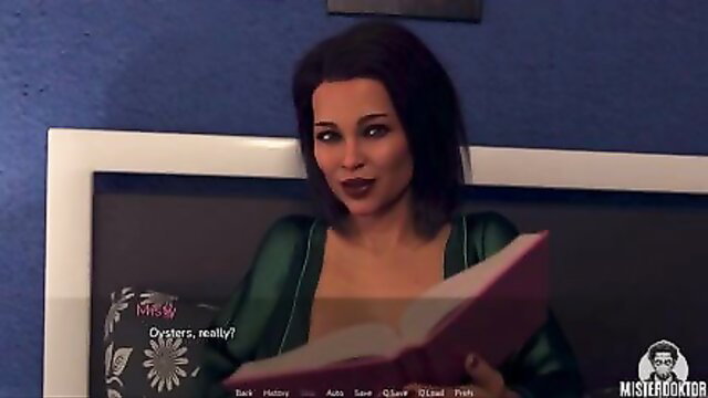 Hot Asian MILF in green dress reading book, sexy massage imminent