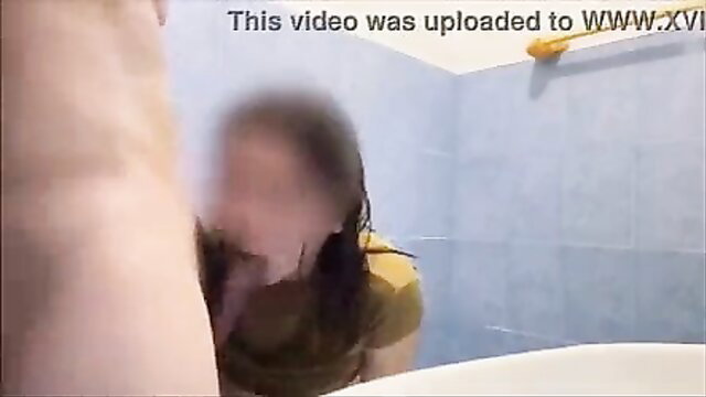 Swallowdasy fucking plumber in bathroom, wet amateur blowjob action