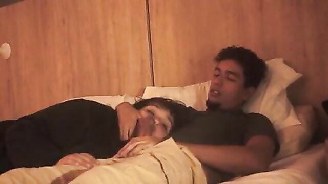 Stepbrother forces cock in stepsis mouth while lying in bed, fills her with cum