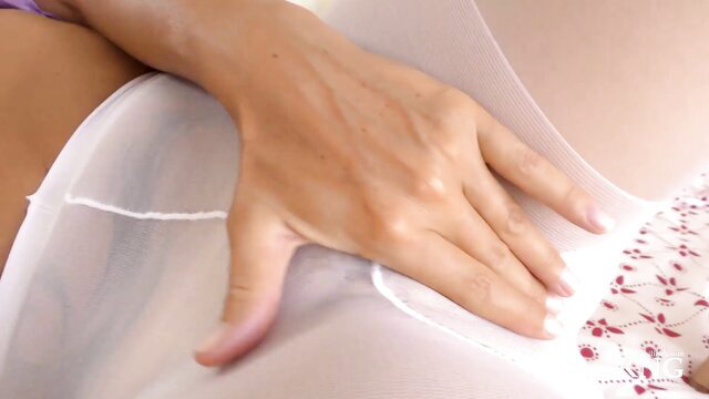 Kathia Nobili handjob in sheer lingerie, upskirt tease