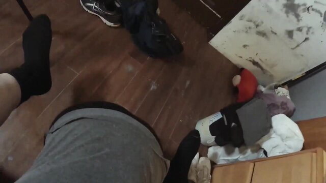 POV stepmom deepthroats cock for owed money in messy room