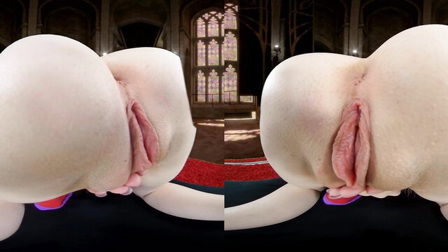 Lexi Lore's huge pale ass and wet pussy spread wide in VR cathedral scene