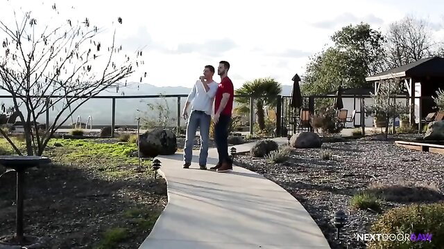 Two hot bros bareback embrace outdoors, Raw Bareback Bros Next Door Raw