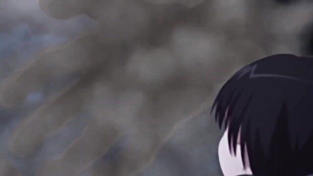 Anime girl with black hair looking at a shadowy figure