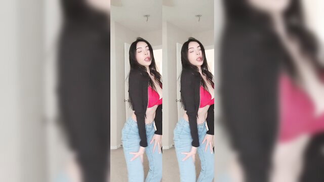 Elise Tutu Chinese actress topless in pink bikini top, sexy pose