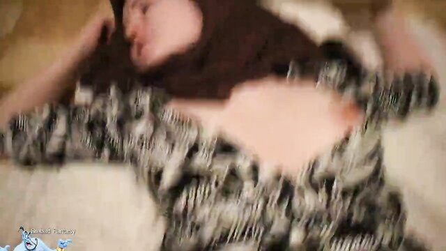 Sleepy wife in hijab fucked, exposed midriff, amateur creampie action