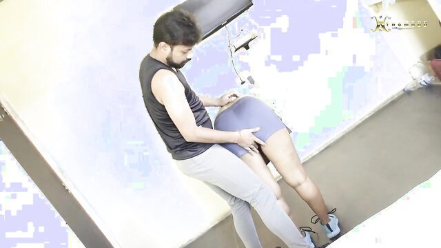 Guy gropes sexy student's big ass in tight skirt during morning yoga