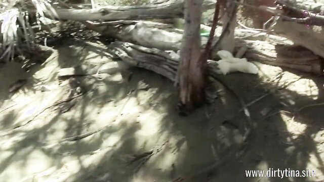 DirtyTina nude in Maspalomas beach driftwood, hardcore holidays tease