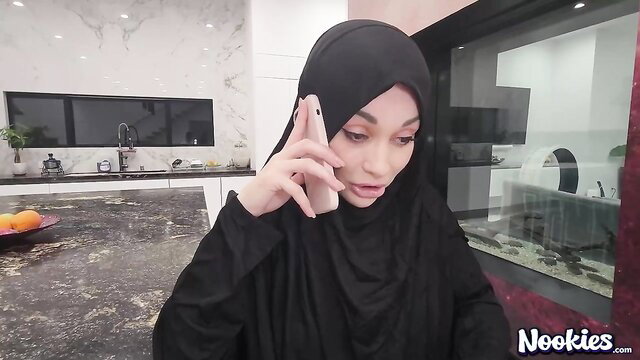 Crystal Rush in hijab on phone call, sexy Muslim look