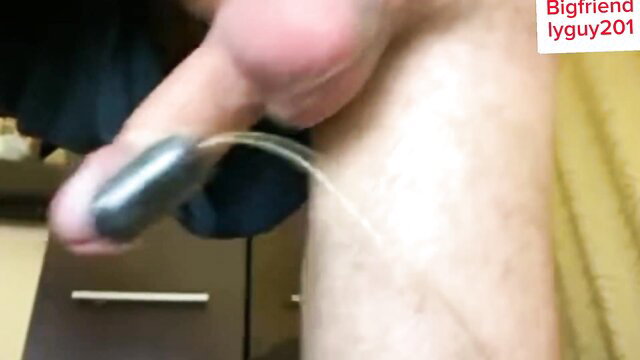 Man milks huge cock with vibrator, moans to hands-free orgasm