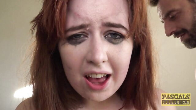 Kitty Misfit crying face closeup in PascalsSubSluts spanking scene