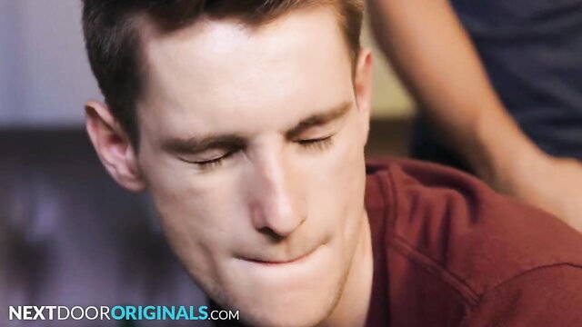 Hot twink dorm pledge disciplined by hand on face closeup