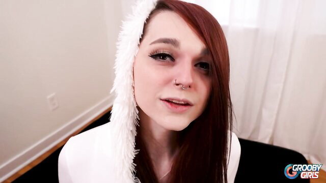 Paige Turner solo in pantyhose, redhead Tgurl teases with furry hood