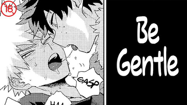 Yaoi ASMR thumbnail: spiky black hair guy gasping as white hair acquaintance penetrates mouth, be gentle