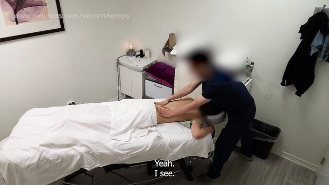 Shy Japanese waitress massaged nude by therapist, boyfriend reluctance