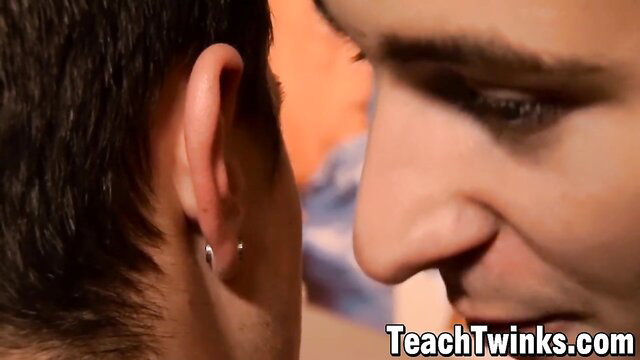 Hairy bottom twink close-up ear piercing tease at TeachTwinks