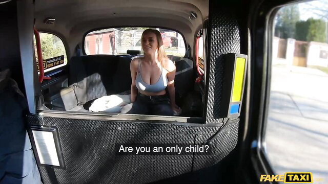 Josephine Jackson huge tits in bra in FakeTaxi cab asking if only child