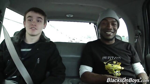 Justin Cross in car with black guy, first BBC taste - BlacksOnBoys