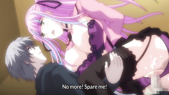 Pink-haired hentai girl in lingerie begs for mercy during intense sex