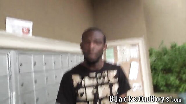 Kevin in locker room stares at camera, Black on Boys big black cock preview