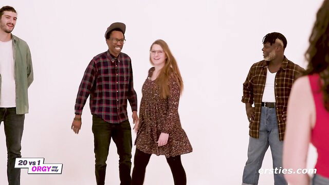 Ersties 20 vs 1 Orgy My Way 2: Mixed group smiling in casual clothes