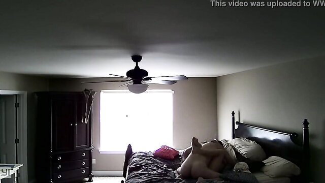 Wife caught cheating on hidden cam, nude couple fucking on bed