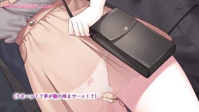 Hentai anime girl in skirt with upskirt view showing panties and bulge