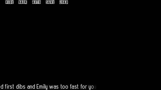 Halfway House 58: Emily too fast game over screen with slutty tease