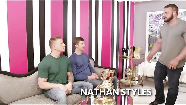 Nathan Styles and studs raw threesome caught fucking in escape room