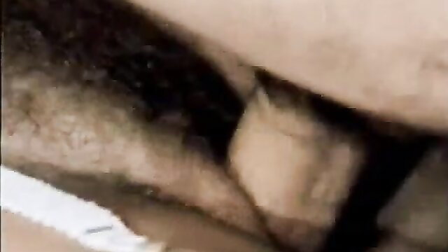 Vintage closeup of thick veiny cock nestled in hairy crotch, big tits porn