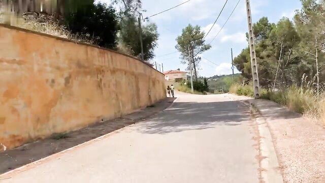 Briana Banderas outdoor upskirt tease on sunny road