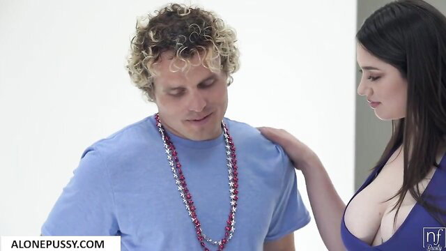 Alyx Star touches friend’s husband in tight dress, big tits tease