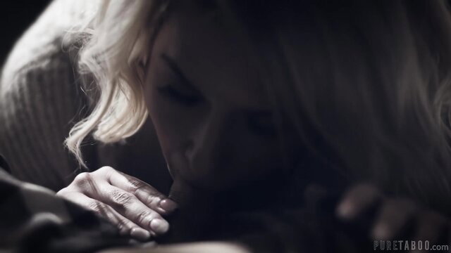 Kit Mercer closeup handjob in dim light, blonde MILF helping hand