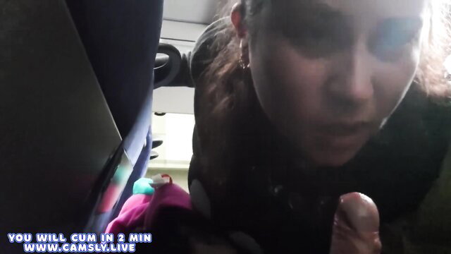 Milf sucks and jerks cock in bus POV closeup