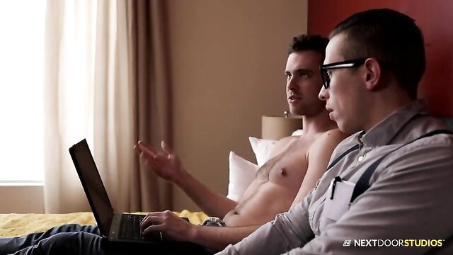 Hot straight virgin nerd fucks step bro first time on bed