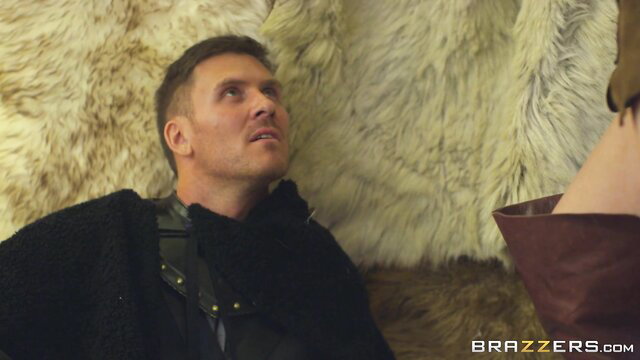 Aletta Ocean in leather skirt over man in fur room Brazzers