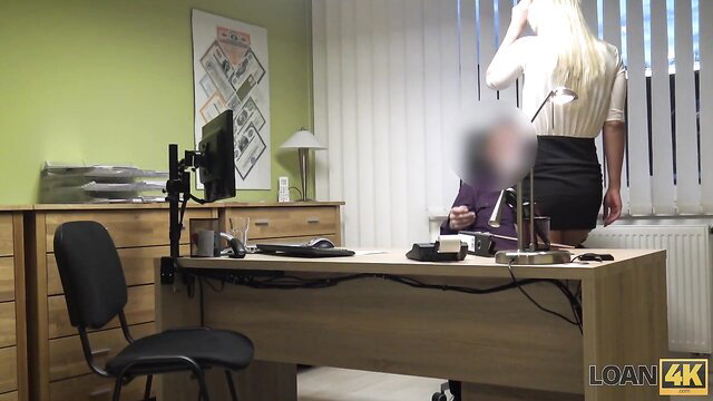 Nathaly Cherie teen blonde fucked by rough loan agent over desk