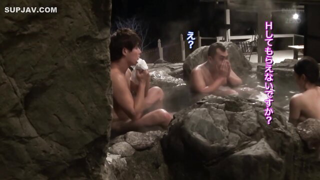 Aimi Yoshikawa naked in steamy outdoor Japanese hot spring bath