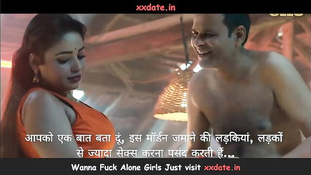 Hot Indian wife in orange saree has morning kitchen sex with husband