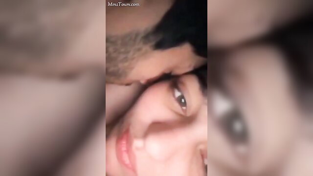 Pakistani Insta influencer closeup kiss with bearded man, amateur couple
