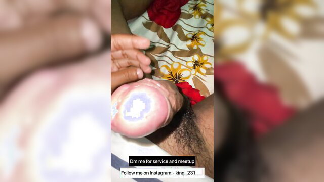 Indian man stroking big long hard dick closeup