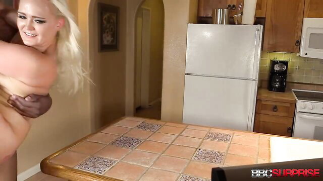 Blonde big tits wife Barbara grabs first BBC in kitchen