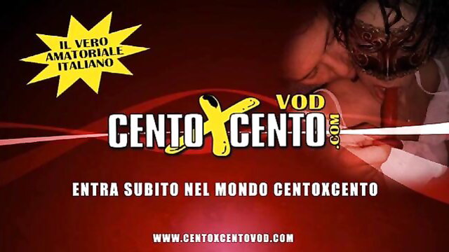 Italian amateur babe in mask embraces man on CentoxCento VOD