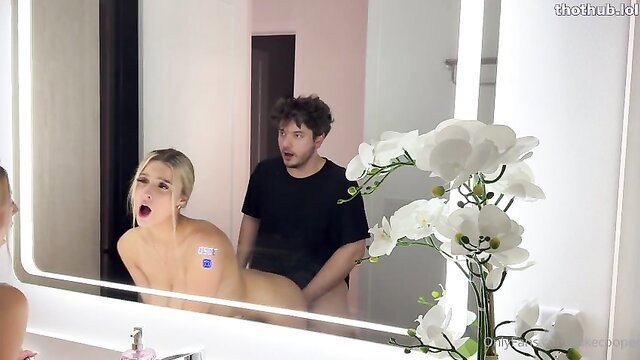 Cas Summer bent over mirror fucked hard by guy round 2