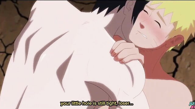 Sasuke fucks Naruto's tight ass in yaoi hentai, blushing embrace