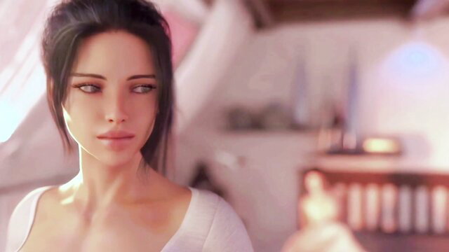 3D animated milf with black hair closeup face for blowjob