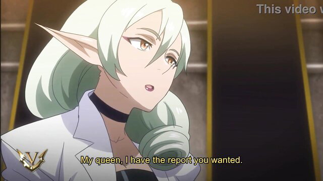 Elf girl in white shirt and choker says 'My queen, I have the report you want'