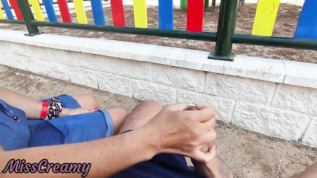 Girl in park grabs cock, strangers around, hidden cam tit cumshot